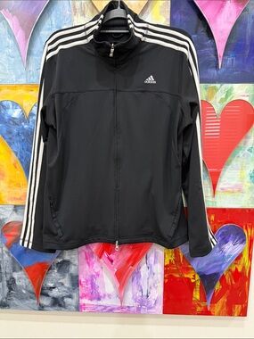 Adidas Black Lightweight Track Jacket with White Stripes